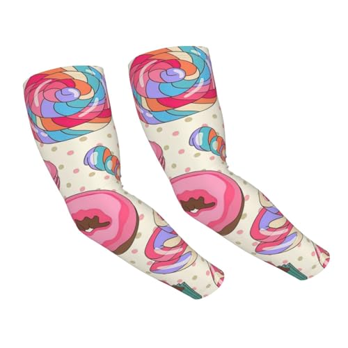 OUHENYUAN Sweet Lollipop Cupcake - Mangas de seda de hielo para adultos, mangas de brazo blancas con agujero para el pulgar, mangas de refrigeración para exteriores, Cupcake de piruleta dulce, talla