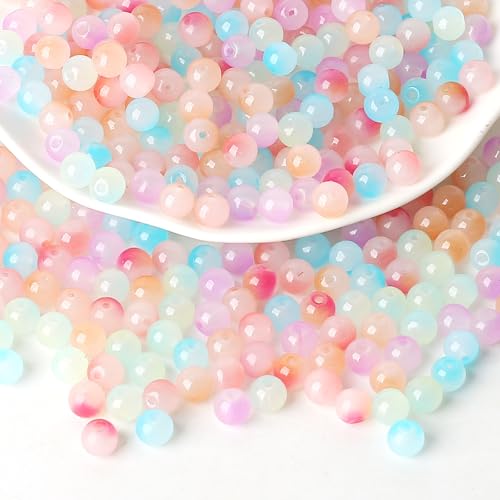 ToBeIT 500Pcs Colourful Gradient Glass Beads 8mm Loose Round Beads Transparent Glossy Surface Glass Bead Bulk Craft Bead for Jewelry Making DIY Bracelets Necklace Supplies (Pastel)