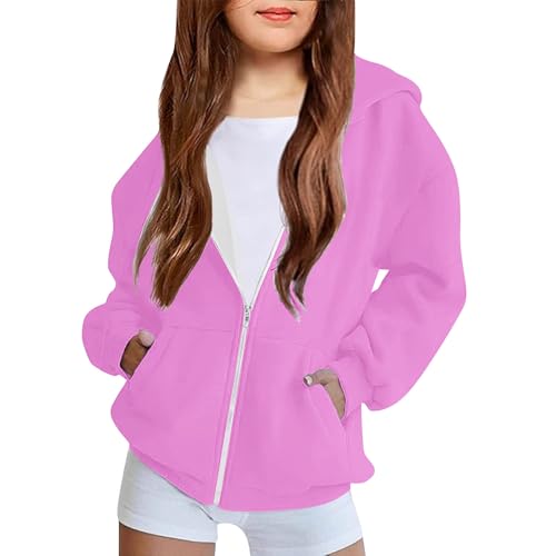 Oversized Zip Up Hoodies for Girl Fashion Solid Coat Long Sleeve Fall and Winter Kids Sweatshirt Jacket 4-12 Years2