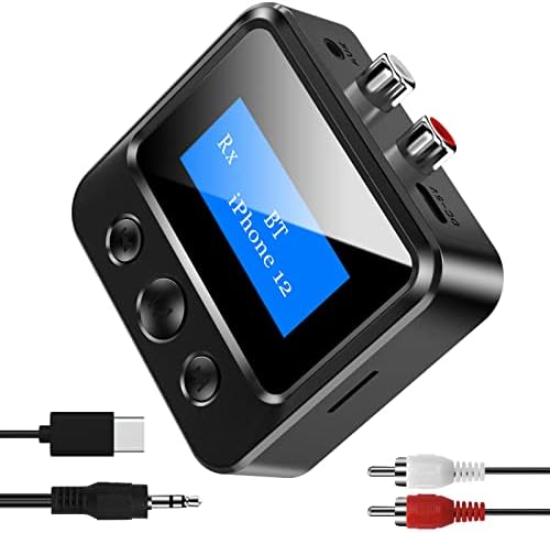 Bluetooth Transmitter Receiver - Bluetooth 5.0 Audio Receiver with Display, Wireless Audio Adapter for Home Stereo/Headphones/Speakers/Home Theater/TV/PC/Car, with TF Card/RCA/3.5mm/AUX Output