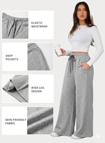 Image of Pack of 2 Women's Wide-Leg Track Pants | Fit Trousers Elastic Waist with Drawstring | Soft Breathable Fabric | Relaxed Fit Lounge & Casual Lounge Travel Wear
