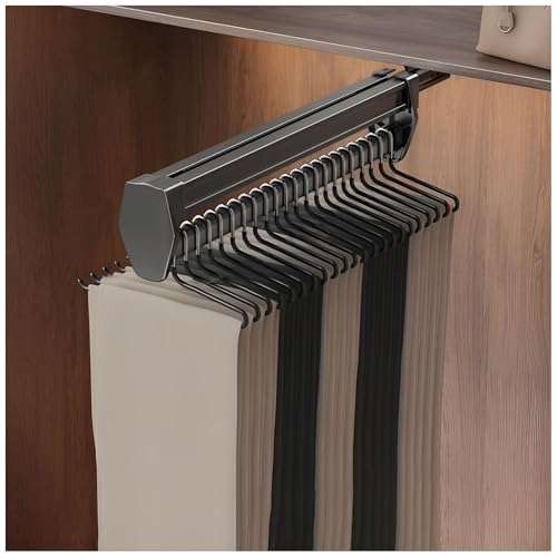Perchero extraíble con amortiguación silenciosa, barra de valet que ahorra espacio para pantalones, solución ideal para almacenamiento de ropa