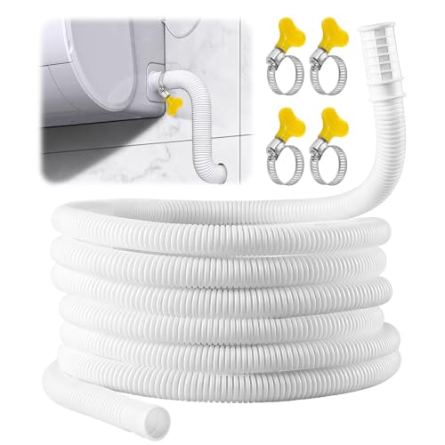 VEEKAY Manguera de Drenaje para Aire Acondicionado 16 mm, Tubo Flexible de PVC Cortable a Medida, Universal para Deshumidificador y Lavavajillas, Longitudes 2m, 3m, 5m, 8m, con 4 Abrazaderas