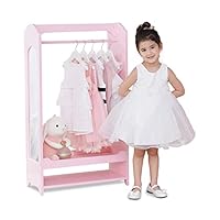 Teamson Kids - Kids Clothed Rack, Girl Dress Up Closet, Kids Dress Up Wardrobe, Dress Up Furniture Hanging Rack for Kids, Toddler Dress Up Station, Wooden Dress Up Unit with Hooks and Mirror - Pink