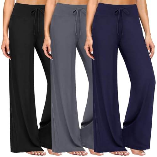Image of ZOOSIXX Wide Leg Pants for Women, Flowy Palazzo Yoga Pants Lounge Comfy Casual Drawstring Maternity Trousers 22 inch / 30 inch