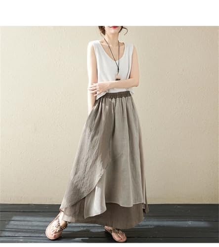 Women High Waisted Vintage Cotton Linen Skirt Loose Asymmetrical Long Skirts Women Casual Skirt2
