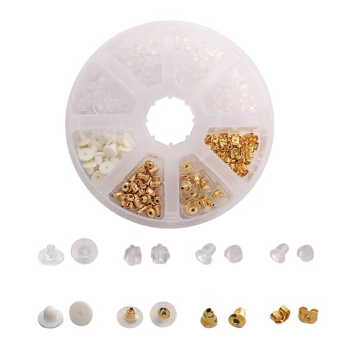 JYNXOR 400 Pièces Fermoirs de Boucles d'Oreilles 8 Styles Boucles d'oreilles à Tige Créoles Fermoirs Poussoirs Clips Bullet Papillon Forme en Métal en Caoutchouc Plastique Sécurisé Fermoirs Bouchons