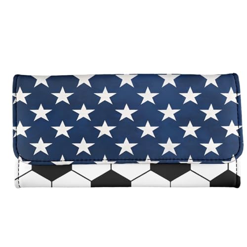 Image of AFPANQZ Womens Wallets Leather Trifold Multi Card Holder Slots Wallet, American Flag Football Elegant Clutch Phone Holder Trifold Purses Zip Coins Pocket, Buckle Closure Clutch