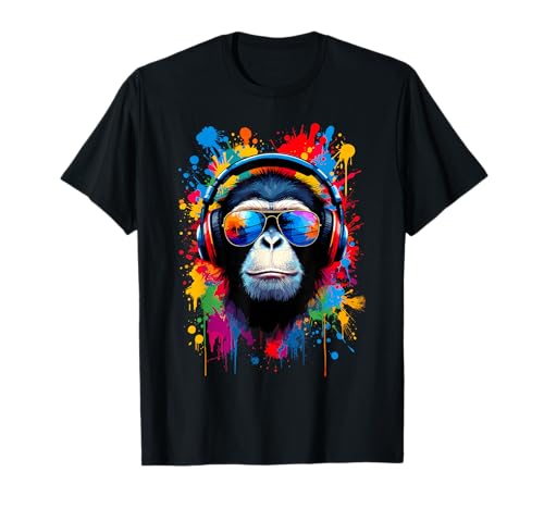 Monkey DJ con Occhiali da Sole, EDM, DJing | Funny Disc Jockey Maglietta