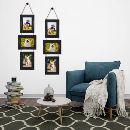 Abswhlm 5X7 Hanging Picture Frames Rustic Solid Wood 3 Opening Picture Frame Collage Wall Mounted Set Display 4X6 Pictures With Mat Or 5X7 Without Mat (Weathered Black, 2Pack) #TOP4