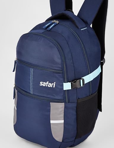Image of Safari Omega Spacious /Large 5 Compartment Laptop Backpack With Raincover, College Bag, Travel Bag For Unisex, Navy Blue, 30 Litre