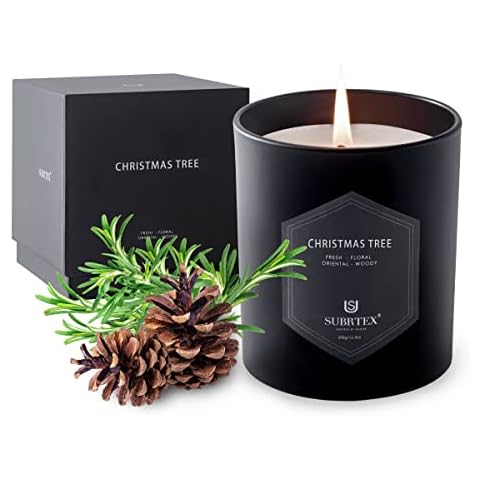 subrtex Christmas Tree Scented Candles for Women, 12.3oz Large Jar Single Wick Candle, 70 Hours of Burn Time, Highly Scented Aromatherapy Candle Valentine's Day Gift for Bathing Massage Cover