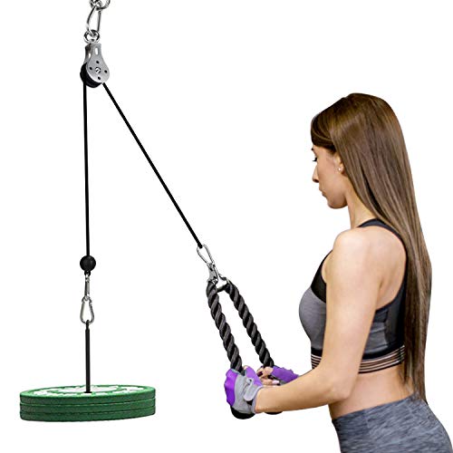 PELLOR Pulley Cable Machine Professional Muscle Strength Fitness Equipment Forearm Wrist Roller Training for LAT Pulldowns, Biceps Curl, Triceps Extensions Workout Straight Curved