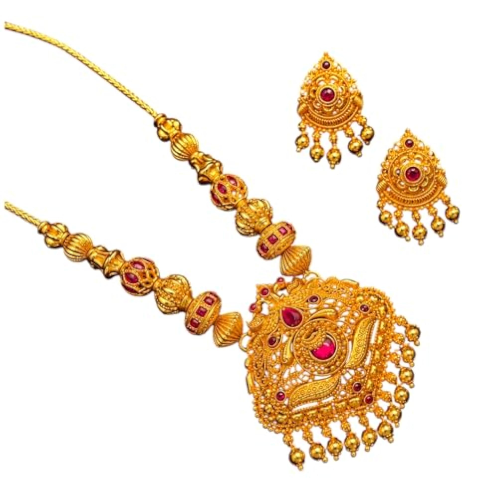 Traditional Golden Haar Necklace Set, Gold Plated Copper