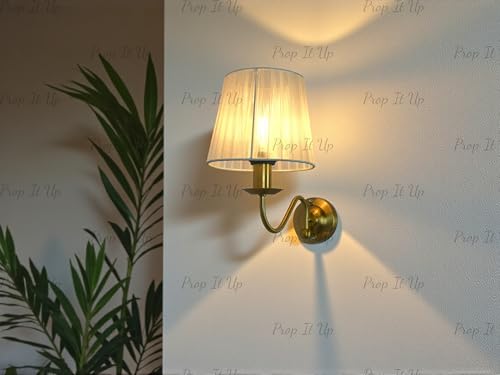 Image of Prop It Up Wall Sconce Light with Premium Fabric Shade, Golden Antique Finish, E27 Holder, 28 cm Height, Classic Design for Bedroom, Living Room, Hallway, Indoor Lighting, Bulb not Included