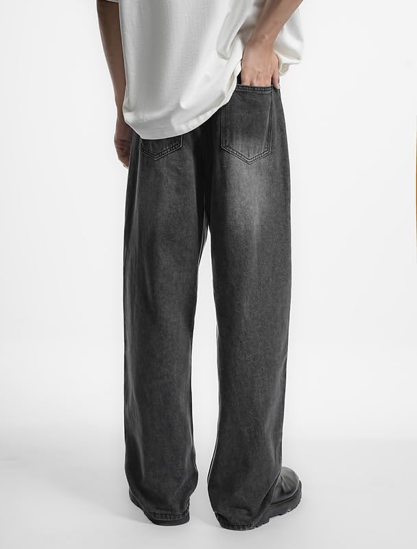 LOGEQI Mens Baggy Hip Hop Jeans Wide Leg Streetwear Jeans Loose Fit Y2K Skater Denim Pants - Image 4