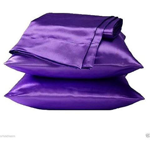 2 Pieces of 350TC Solid Color Soft Silky Satin Pillow Cases/Protector/Cover (King, Purple) Cover