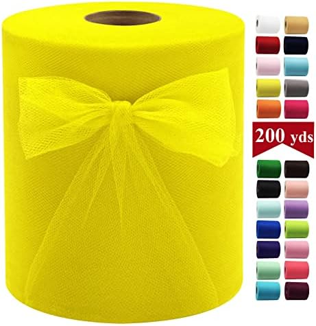 Yellow Tulle Fabric Rolls 6 Inch by 200 Yards (600 feet) Fabric Spool Tulle Ribbon for DIY Yellow Tutu Bow Baby Shower Birthday Party Wedding Decorations Craft Supplies