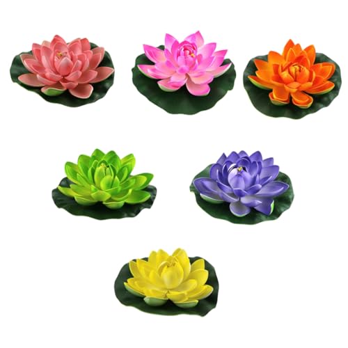TOVINANNA 6個 ?真荷花 鮮やかな装飾用蓮の花 水上浮遊可能な人工睡蓮 舞踊用道具 ガーデン池や噴水プールのデコレーションに