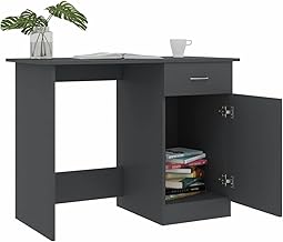 TOPINCN Mesa de trabalho de escritório, aglomerado de computador multifuncional mesa de laptop escrita jogos estudo materiais de móveis com armário de gaveta para casa quarto sala de estudo 100x50x76 cm cinza