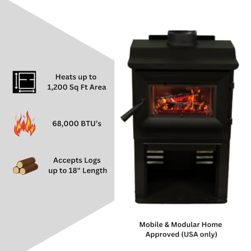 Comfort Glow Wood Burning Stove, Heats Up To 1,200 Sq Ft, 18\" Logs, Plate Steel & Cast Iron, Large Glass Window, Firebrick Lined, USA-Approved for Mobile Homes - Thumbnail 4