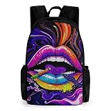 WUXEKZO Backpack Polyester Multipurpose Anti-Theft Dazed And Confused Trippy Smoking Lip Cool Stoner Art Shoulder Bag Big Capacity Gym Outdoor Hiking Backpack With Padded Straps