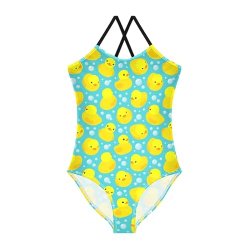 Girls One Piece Swimsuits Duck Cartoon Yellow Quick Dry Beach Swimwear Bathing Suit for Beach 3-10 Years