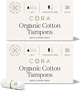 Cora Organic Cotton Non-Applicator Tampons; Chlorine & Toxin Free - Light (36 Count)
