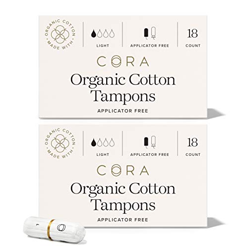 Cora Organic Cotton Non-Applicator Tampons; Chlorine & Toxin Free - Light (36 Count)
