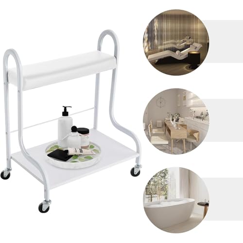 Carro para spa de pies con ruedas y estante blanco miniatura 2