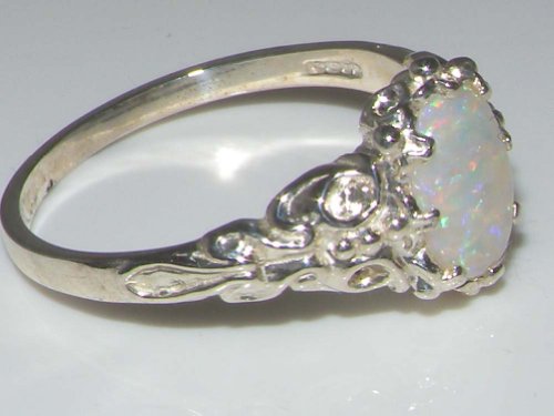 925 Sterling Silver Real Genuine Opal Womens Band Ring4