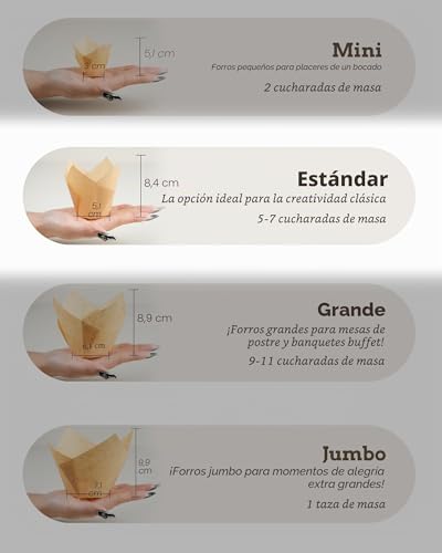 Miniatura 3 de Moldes Magdalenas Papel,200 Piezas Estándar,Tulipán Papel De Pastel,Pergamino Ue Natural, Antiadherente Sin Blanquear A Prueba De Grasa,Para Fiestas Navidad San Valentín,Tamaño Estándar