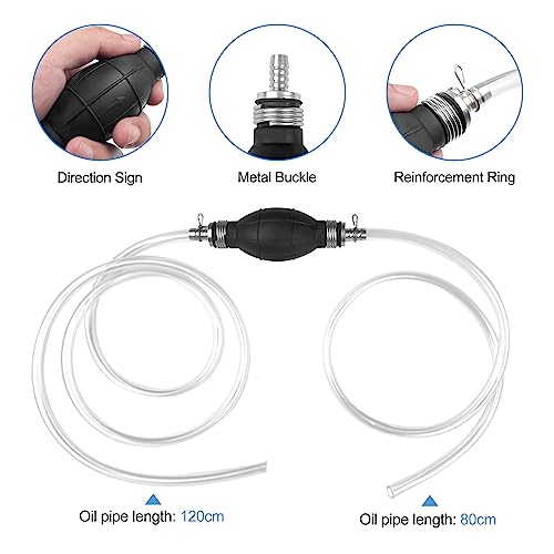 Fousenuk Benzinpumpe mit 2M Schlauch, Handpumpe Kraftstoffpumpe für Auto, Boot, Motorrad, Kart, Absaugpumpe mit 2 Schlauchschellen Umfüllpumpe für Benzin, Wasser, Öl, Flüssigkeits (10 mm)