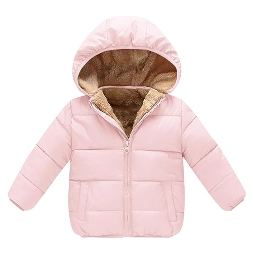 Kids Girls Boys 𝗙le𝐞ce Windproof Hooded Coat Winter Thick Jacket Warm Zipper Outwear Puffer Down with Pocket