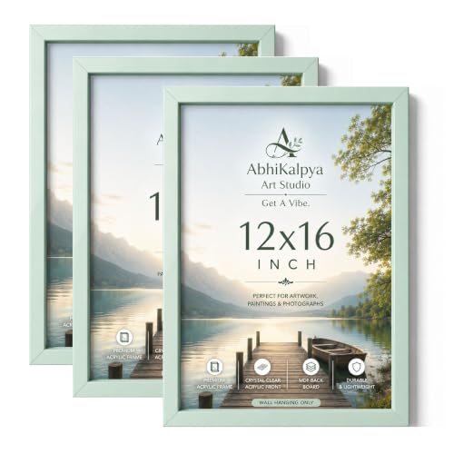Image of AbhiKalpya Art Studio A3 Size Photo Frame Wall Hanging for Artworks, 12 x16 inch Photo Frame (MINT GREEN), Set of 3