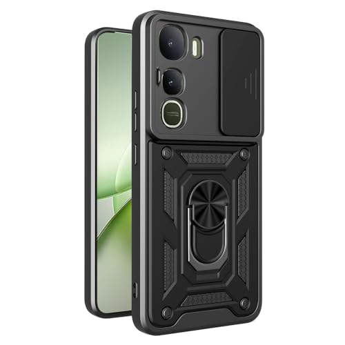 Image of Heavy Duty Back Case Cover for Vivo Y400 5G, Shockproof Vivo Y400 Back Cover, Ring Case with Kickstand and Camera Protection Shutter - Black
