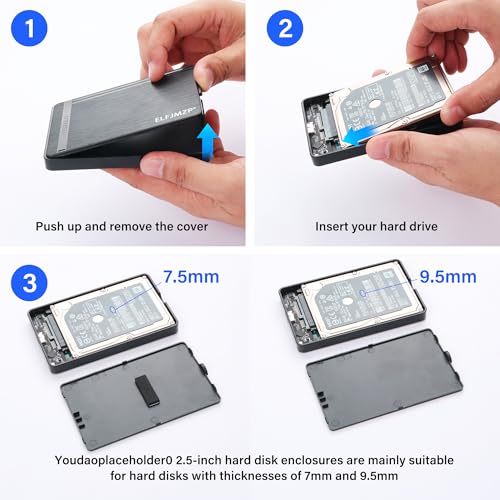 Caja externa para disco duro 2.5" USB 3.0 con cable USB-A y adaptador Tipo-C miniatura 3