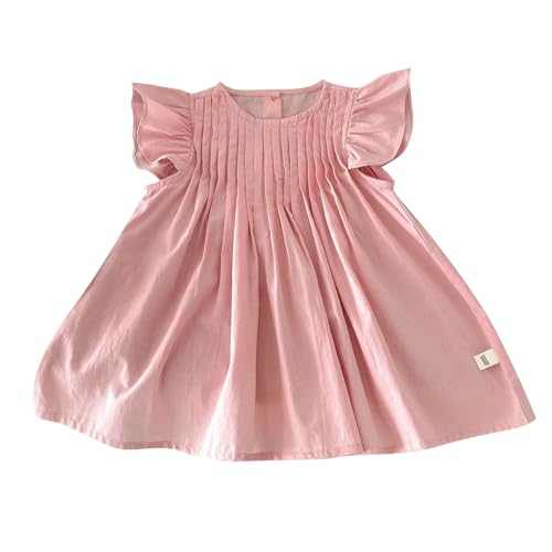 Girls Summer 𝐅lutter Sleeve Swing Dress Causal Boho Beach 𝐒undress Solid Color Ribbed Flowy Smocked Dresses