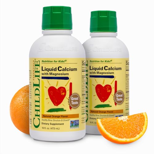 ChildLife Essentials Liquid Calcium Supplement for Kids - Baby & Toddler Calcium with Magnesium Zinc and Vitamin D 3 - Orange Flavor 16 fl oz (2 Pack)