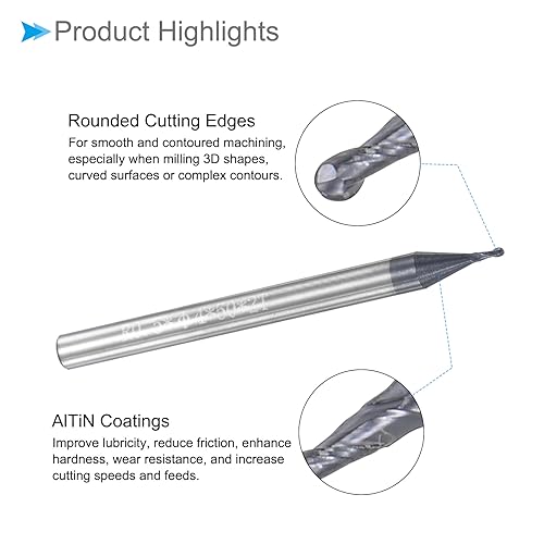 CoCud Schaftfräser Kugelkopf 0.5mm Radius 4mm Schaft AlTiN Beschichtet P05 Karbid 2 Flöten Fräswerkzeug CNC Router Bit - (Anwendung: für Edelstahl Gehärteter Stahl)