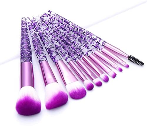 10 Pieces Crystal Glitter Makeup Brushes Premium Synthetic Fiber Makeup Brush for Foundation Powder Concealers Blush and Eyeshadow (Purple)