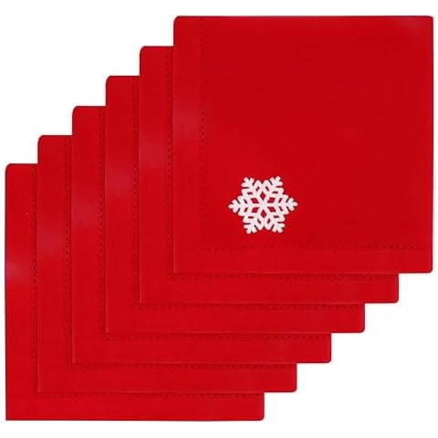 PurpleEssences Christmas Embroidered Hemstitch 100% Cotton Napkin for Holidays, Family Gatherings & Dinner - Set of 6-18x18 inch - Red - Snowflakes Cover
