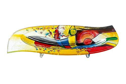 GILDE GLAS art Deko Schale aus Glas - handbemalt - mehrfarbig mit aufgesetzten Glassteinen...