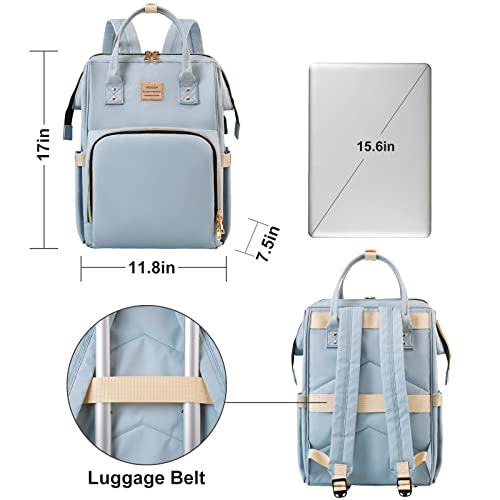 Image of VSNOON Laptop Backpack for Women, 15.6 Inch College School Backpack with USB Charging Port, Water Resistant Laptop Backpack for Travel /Work /Girls /Nurse /Teacher (Blue)
