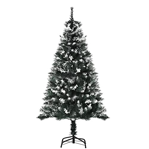 HOMCOM Künstlicher Weihnachtsbaum 1,5 m Christbaum Schnee getaucht Design Tannenbaum 378 Äste flammhemmend PVC Dunkelgrün Ø75 x 150 cm Cover