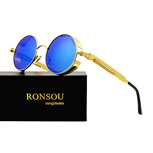 Image of RONSOU Steampunk Style Round Vintage Polarized Sunglasses Retro Eyewear UV400 Protection Matel Frame