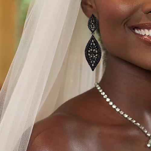 Women Large Statement Chandelier Earrings Rhinestone Clear Crystal Party 2 Leaf Dangle Earrings4