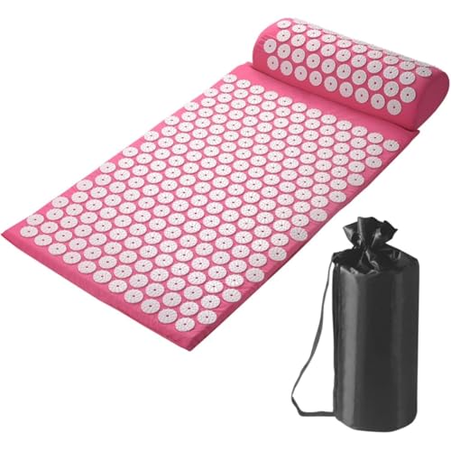 指圧スパイクマット ヨガシャクティマット マッサージ用 リラクゼーション 付枕? (マット,ピンク)