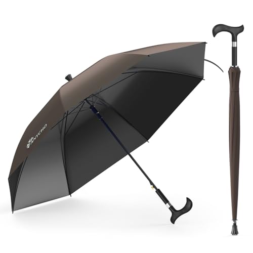 Image of ANYCHO Walking Cane Umbrella for Rain, Thick Double-Branch Umbrella for Elderly with Auto Open, Outdoor Hiking and Mountain Climbing