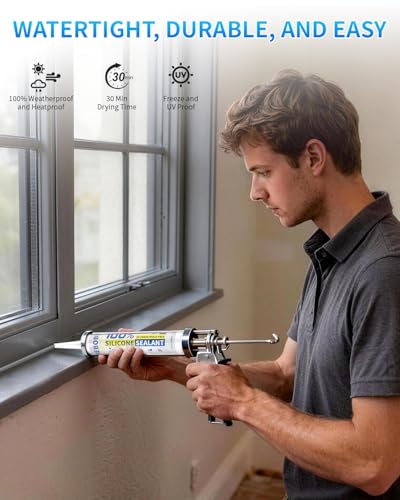 Image of Silicone Caulk & Sealant Gray, 100% Waterproof Silicone Sealant, Shrink & Crack Proof, Silicone Caulking for Kitchen, Bathroom, RV, Interior & Exterior Use, 10.2 FL. OZ /300ML, 4 Pack